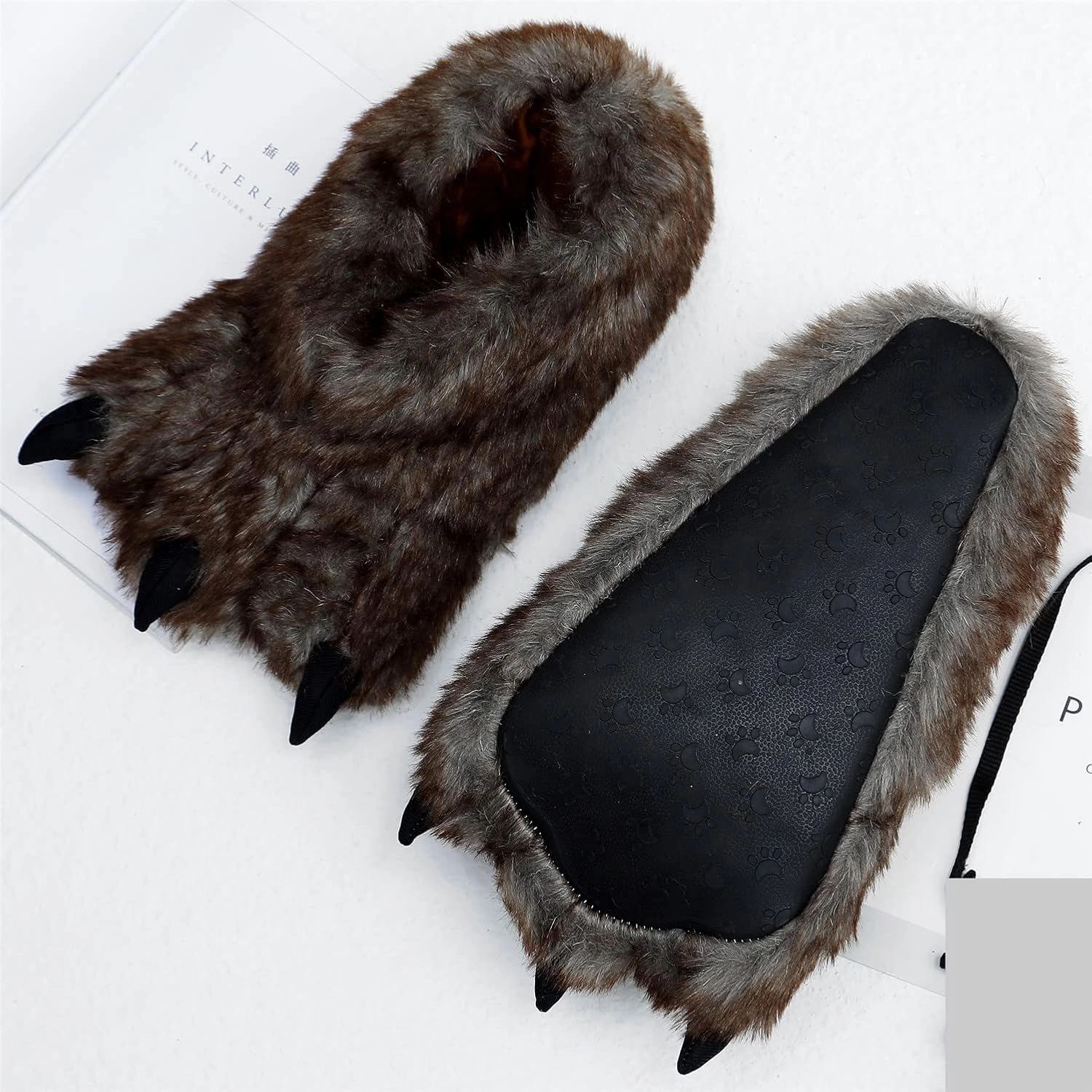 YESBOR Men's Cute Plush Paw Claw House Slippers Halloween Furry Animal Cosplay Costume Shoes