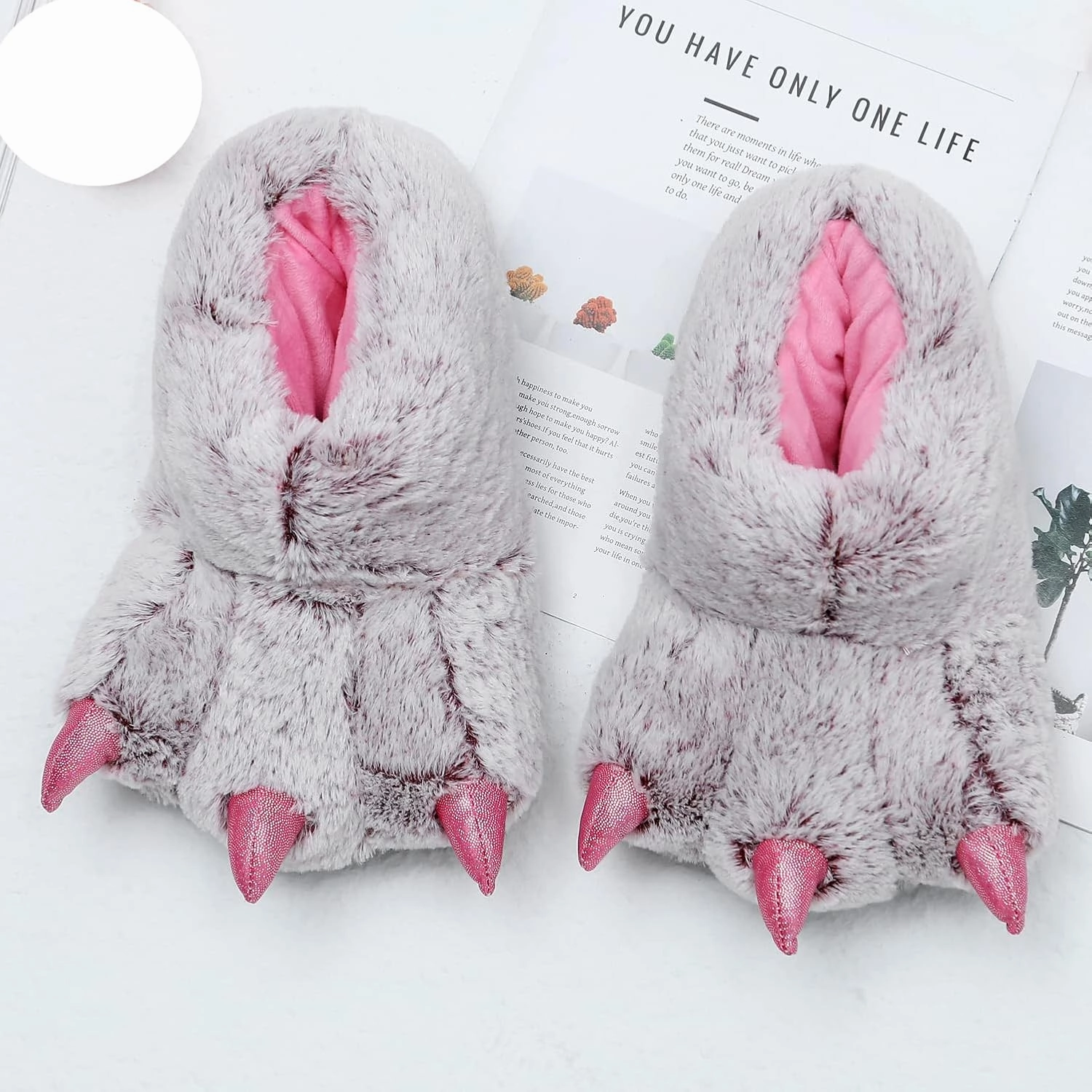 YESBOR Women's Plush Monster Feet House Slippers Halloween Furry Animal Costume Paw Claw Shoes