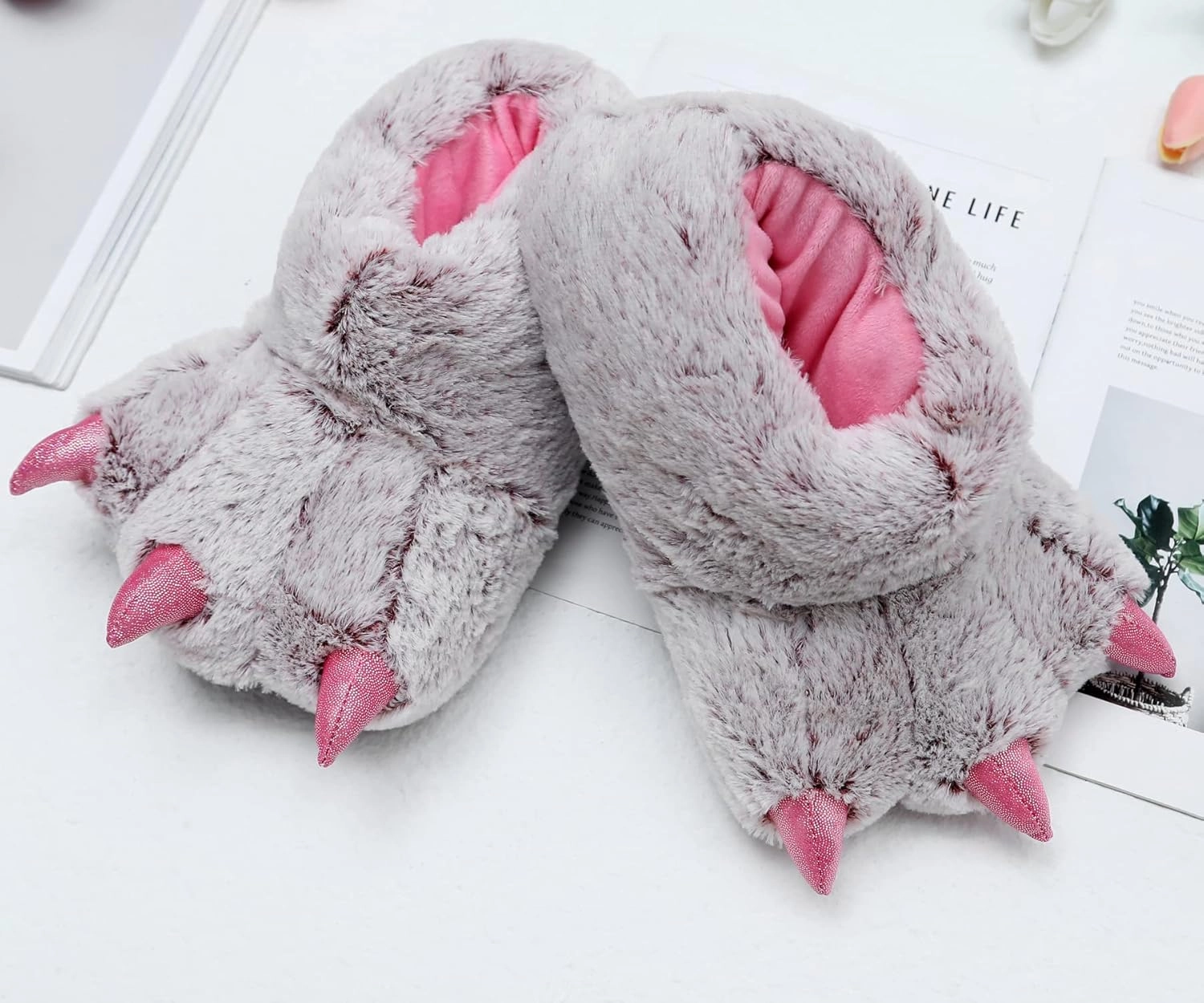 YESBOR Women's Plush Monster Feet House Slippers Halloween Furry Animal Costume Paw Claw Shoes
