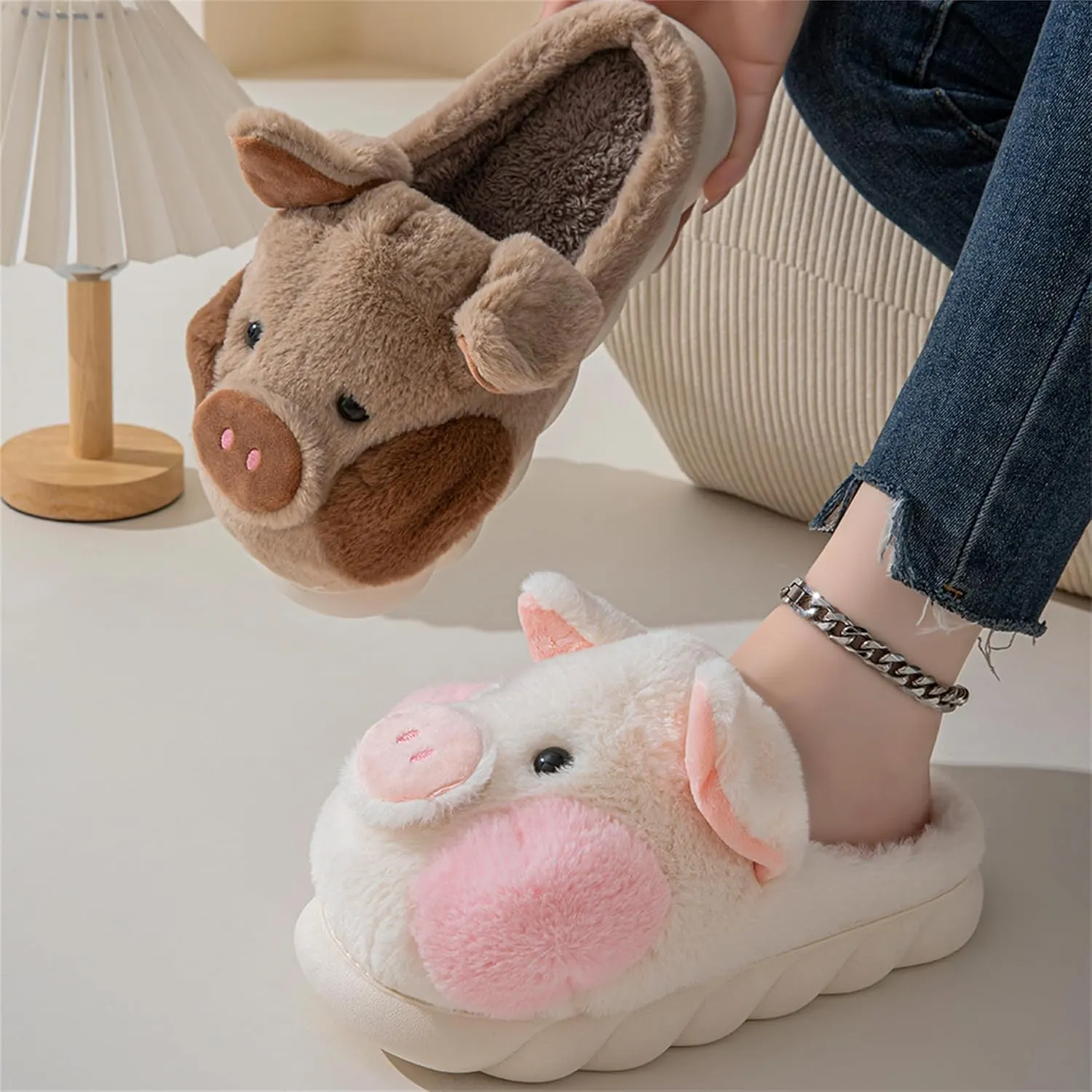 YILANLAN Adult Cotton Slippers PIg Slippers Home Slippers Plush Slippers Animal Slippers