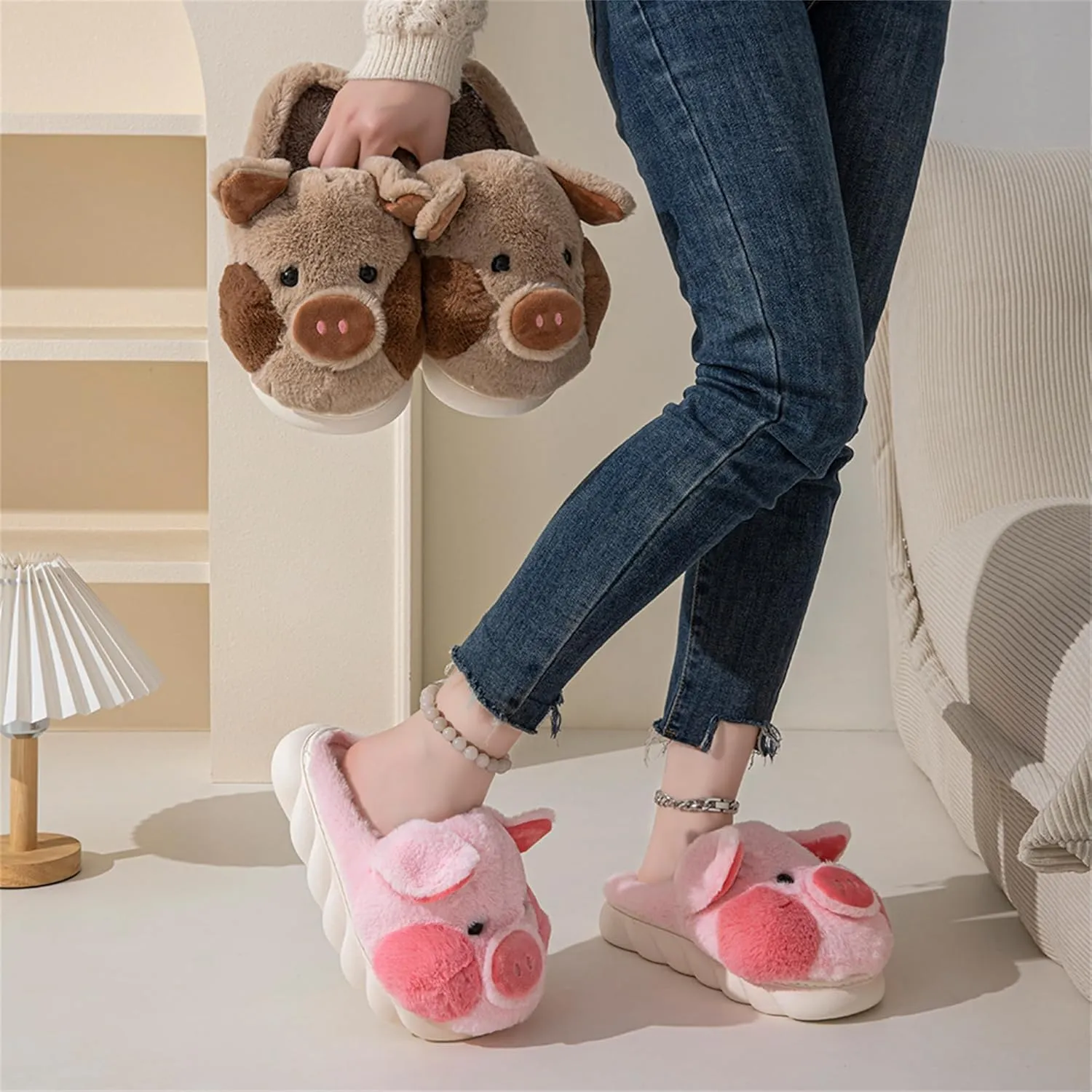 YILANLAN Adult Cotton Slippers PIg Slippers Home Slippers Plush Slippers Animal Slippers