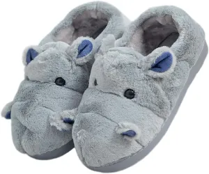 YILANLAN Women's Cartoon Animal Hippo Slippers - Winter Warm Furry Cute Home Slippers