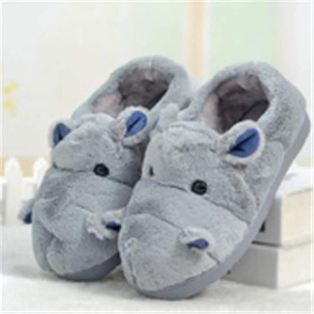 YILANLAN Women's Cartoon Animal Hippo Slippers - Winter Warm Furry Cute Home Slippers