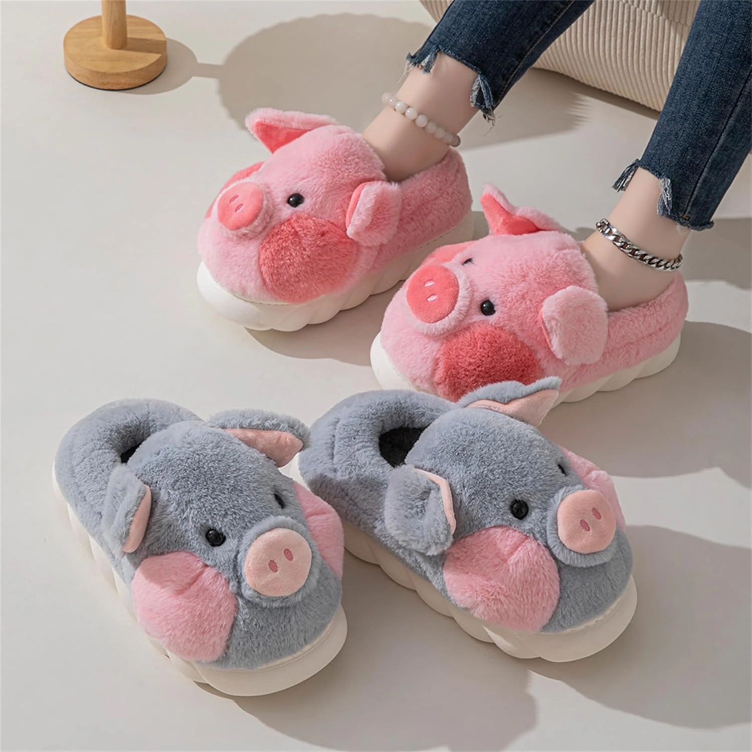 YILANLAN Adult Cotton Slippers PIg Slippers Home Slippers Plush Slippers Animal Slippers