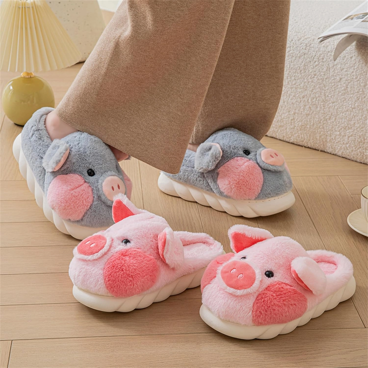 YILANLAN Adult Cotton Slippers PIg Slippers Home Slippers Plush Slippers Animal Slippers