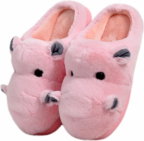YILANLAN Women's Cartoon Animal Hippo Slippers - Winter Warm Furry Cute Home Slippers