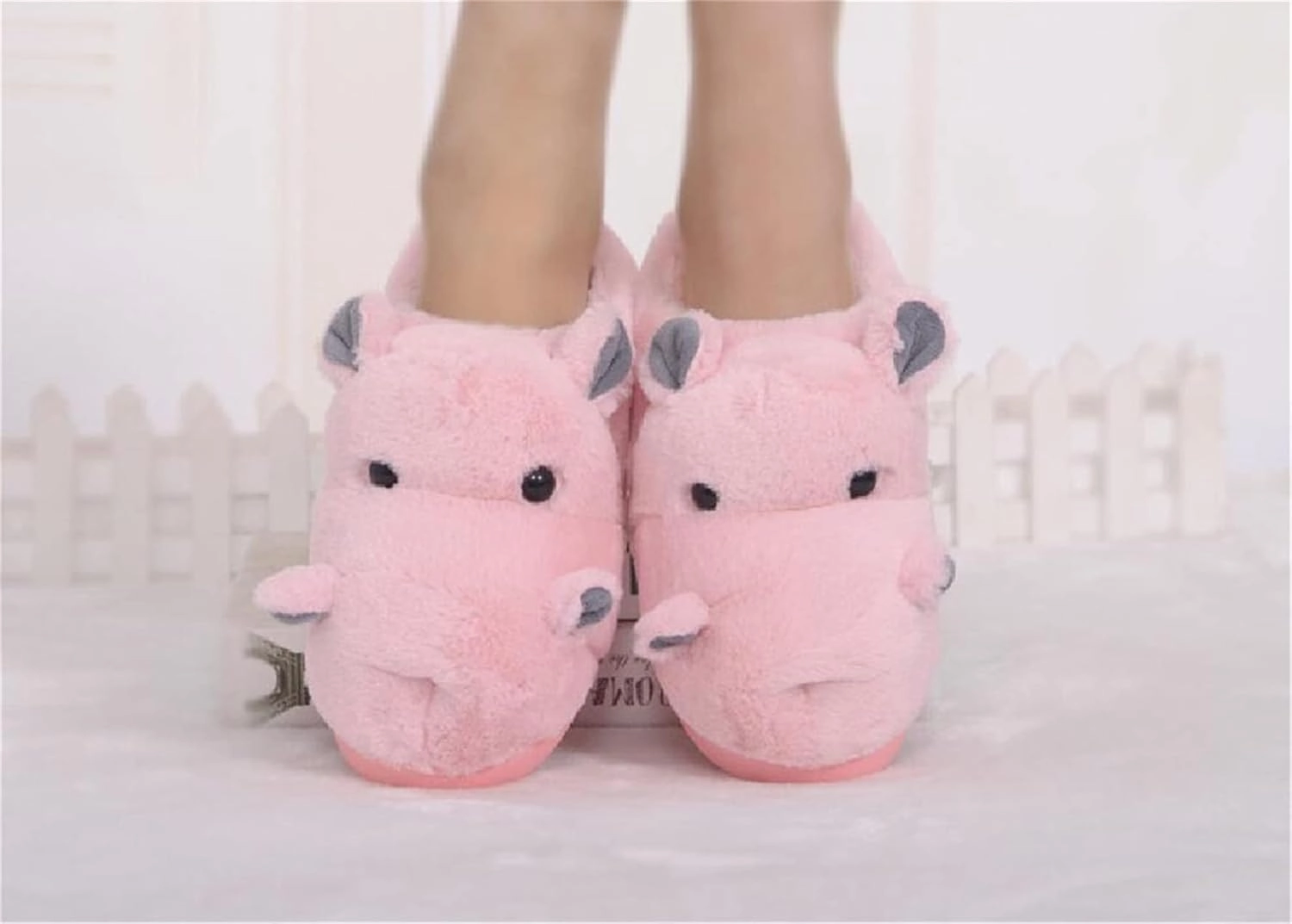 YILANLAN Women's Cartoon Animal Hippo Slippers - Winter Warm Furry Cute Home Slippers