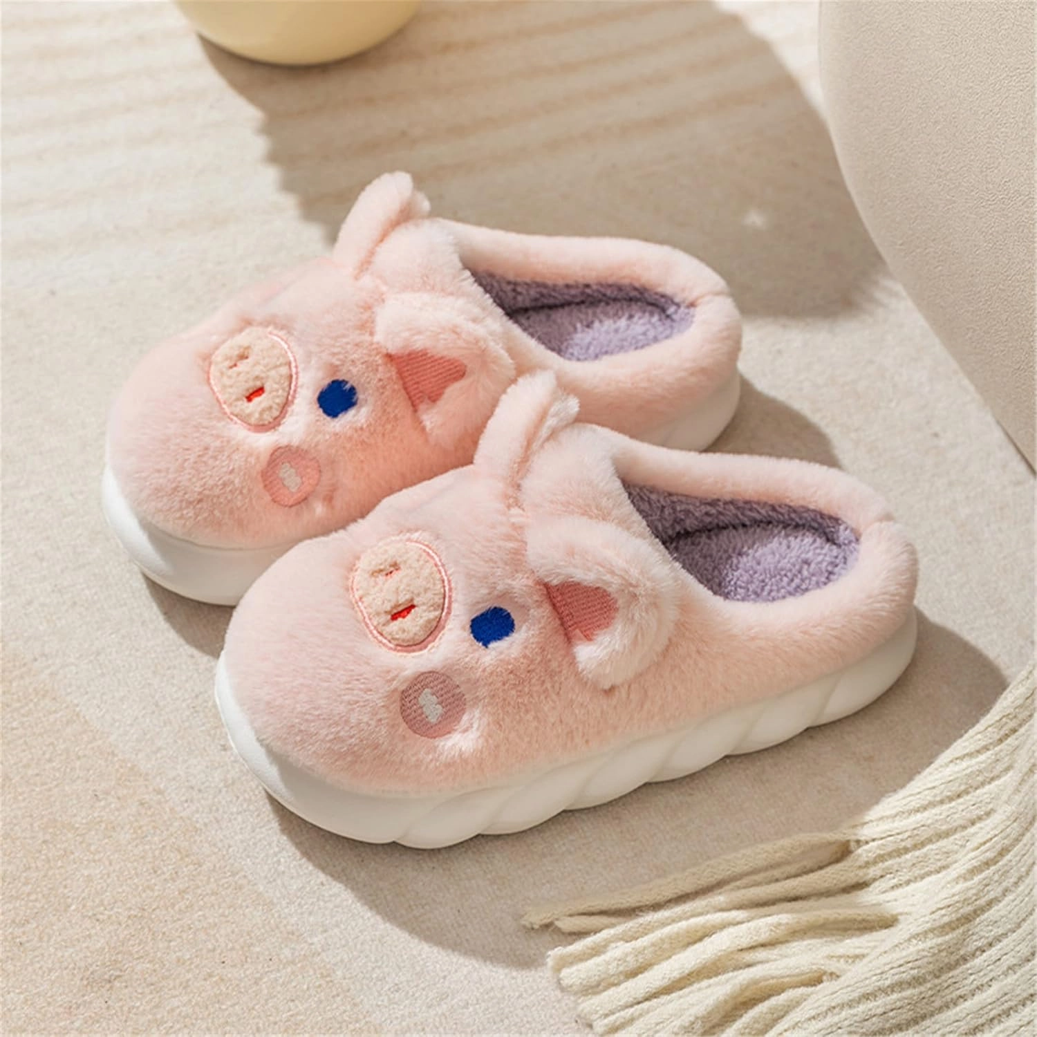 YILANLAN Women's Cute Pig Animal Cow Winter Warm Soft Plush Home Cotton Slippers