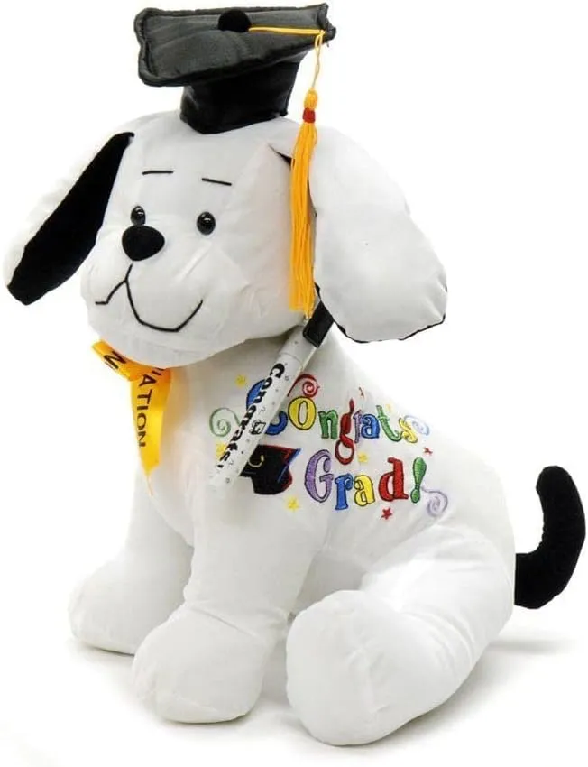YMCtoys - Graduation Autograph Stuffed Dog, Words : Congrats Grad! (10.5 Inch)