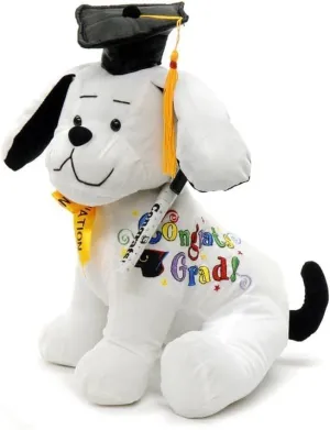 YMCtoys - Graduation Autograph Stuffed Dog, Words : Congrats Grad! (10.5 Inch)