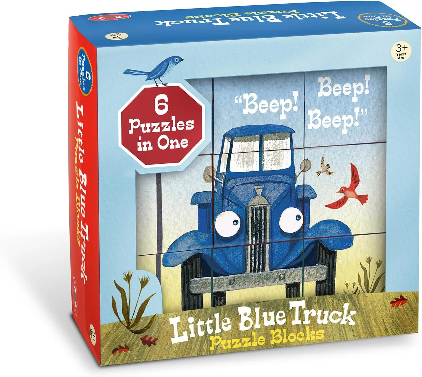 YOTTOY Contemporary Collection/Little Blue Truck Stacking Puzzle Blocks, 6 Puzzles in 1 (9pcs), Early Childhood Learning Interactive Toys - 9” x 9” x 2.75”