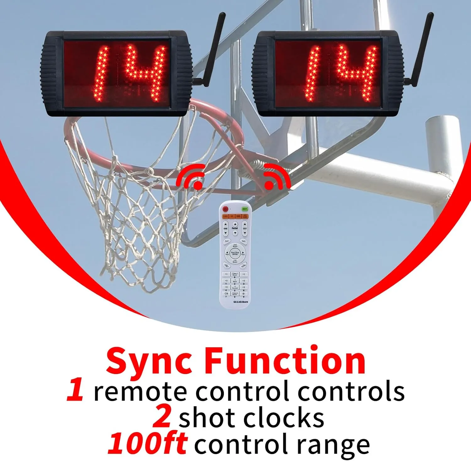 YZ 5 INCH LED Custom Time 12/14/20/24/34 Seconds Shot Clock Countdown Timer Clock for Basketball Game, Portable Shot Clock Timer for Basketball Court, Remote Control Shot Clock Basketball with Buzzer