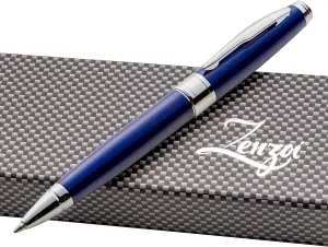 ZenZoi Blue Ballpoint Pen Set - Elegant Executive Pen for Men, Women. High End Pen Gift Box W/Luxury Pen & Premium Gel Ball Point Ink Refills. Great Smooth Writing Pen For Office Or Home