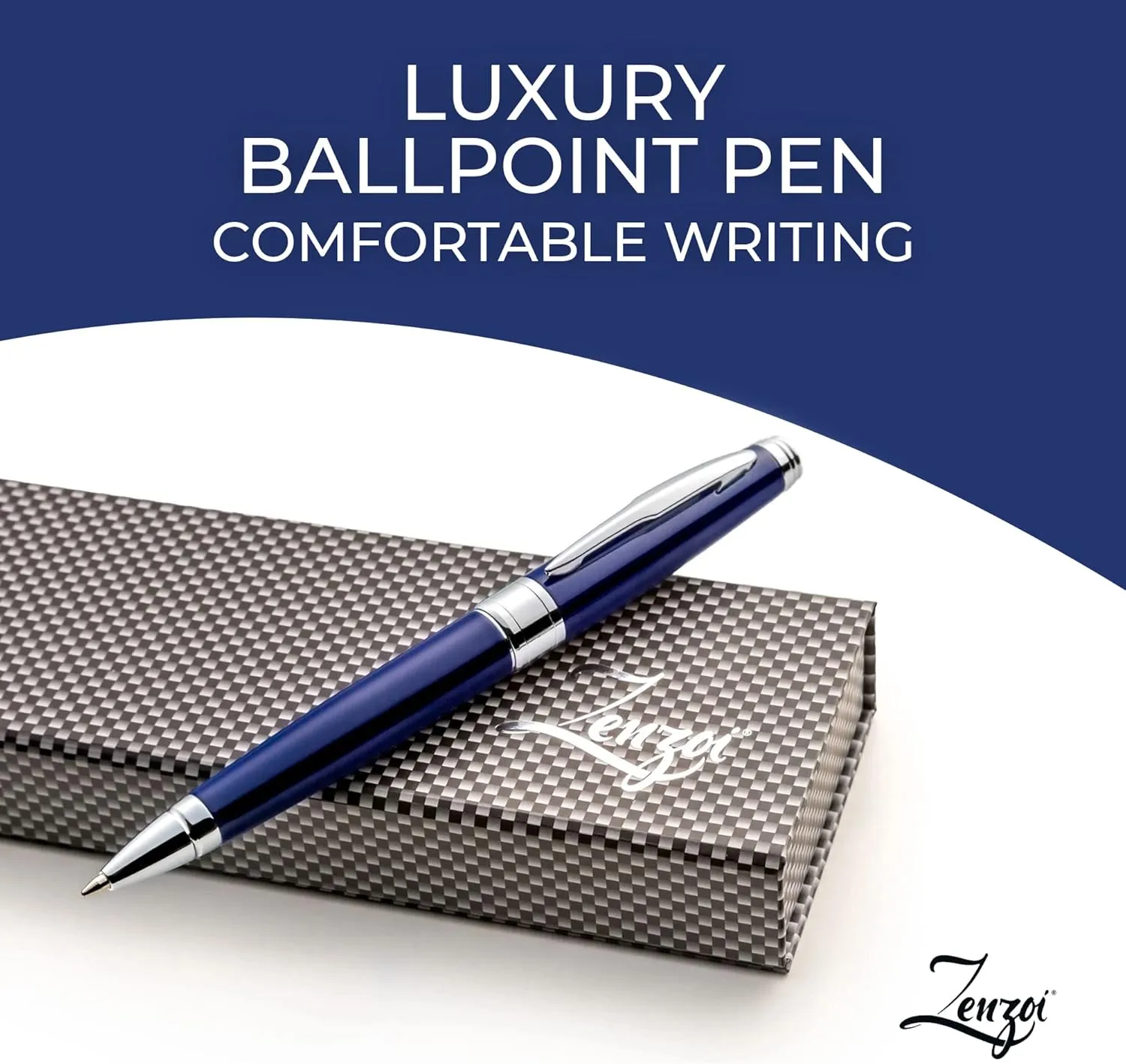 ZenZoi Blue Ballpoint Pen Set - Elegant Executive Pen for Men, Women. High End Pen Gift Box W/Luxury Pen & Premium Gel Ball Point Ink Refills. Great Smooth Writing Pen For Office Or Home