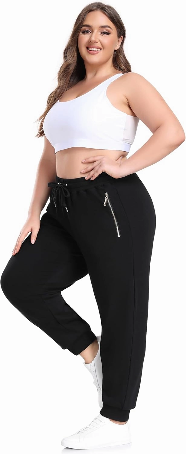 ZERDOCEAN Women's Plus Size Fleece Lined Sweatpants Casual Workout Athletic Joggers Zipper Pockets
