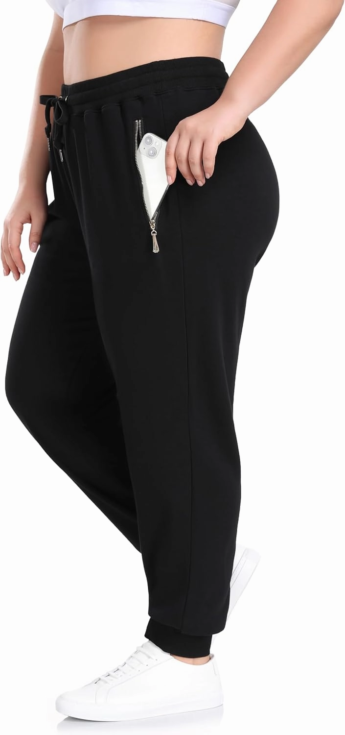 ZERDOCEAN Women's Plus Size Fleece Lined Sweatpants Casual Workout Athletic Joggers Zipper Pockets