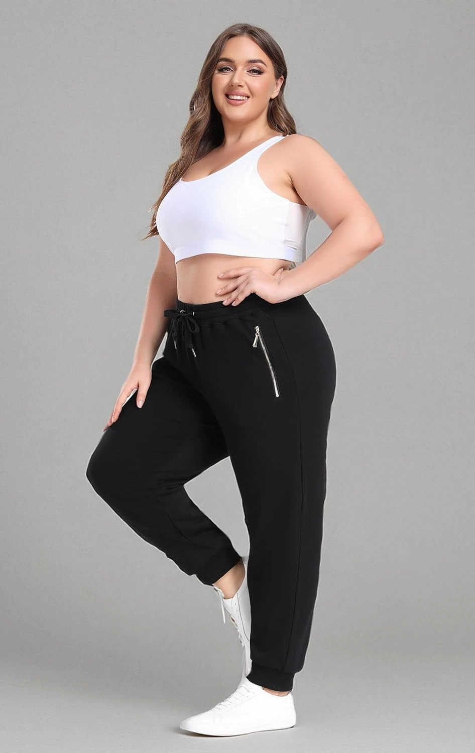 ZERDOCEAN Women's Plus Size Fleece Lined Sweatpants Casual Workout Athletic Joggers Zipper Pockets