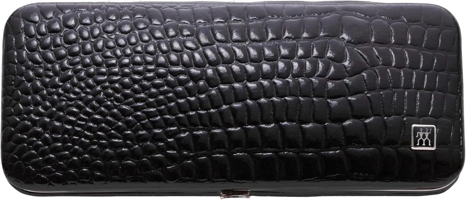 ZWILLING Beauty TWINOX Manicure and Pedicure Crocodile Pattern Cowhide Leather Case with Zip Closure, Nail Care Kit, 6-Piece, Premium Travel Nail Kit, Matte, Black