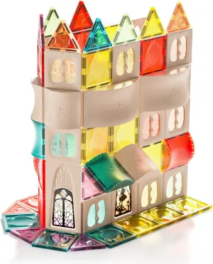 ZZZMOON Magnetic Tiles for Kids, 64PCS Magnetic Blocks with 70 Styles, Castle Magnetic Construction Set, Magnetic Blocks for Toddlers Ages 3-8, Preschool learning Activities Christmas Birthday Gifts
